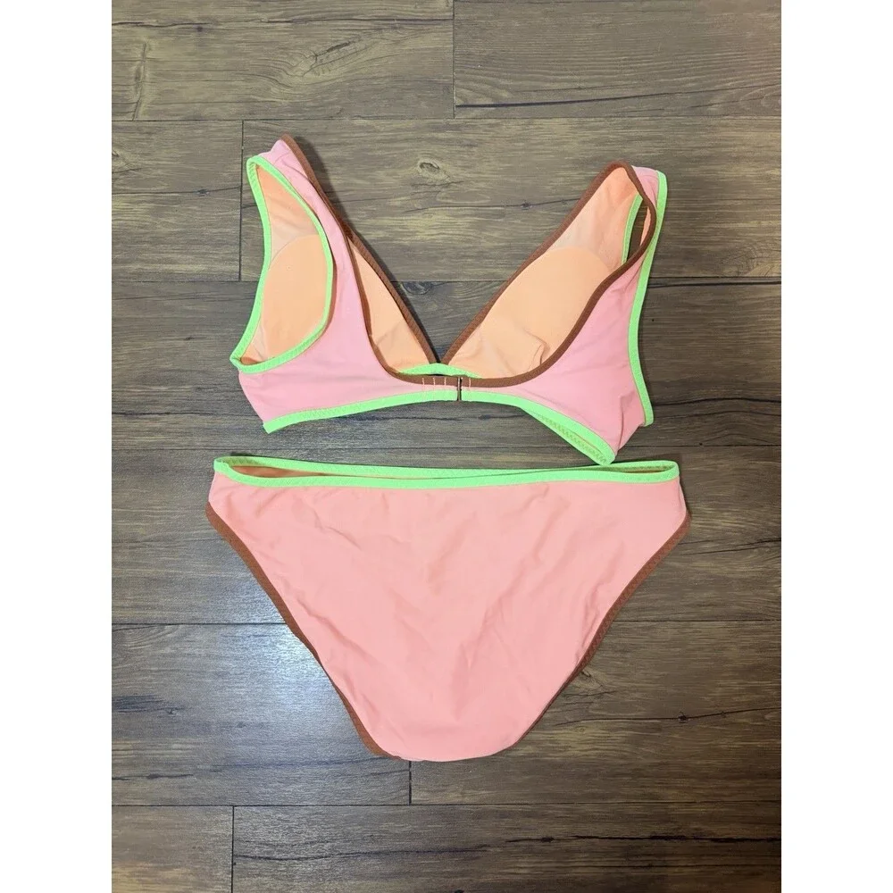 Aerie Bikini Set Scoop Top Medium Bottom Large Peach Orange Lime Green